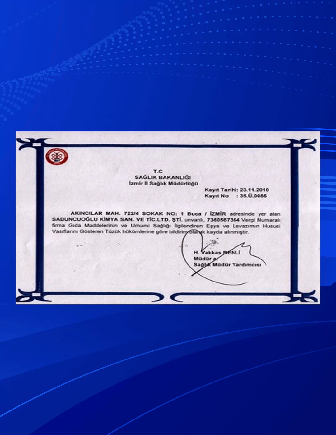 Sabuncuoğlu Kimya Sağlık Bakanlığı Üretim İzni