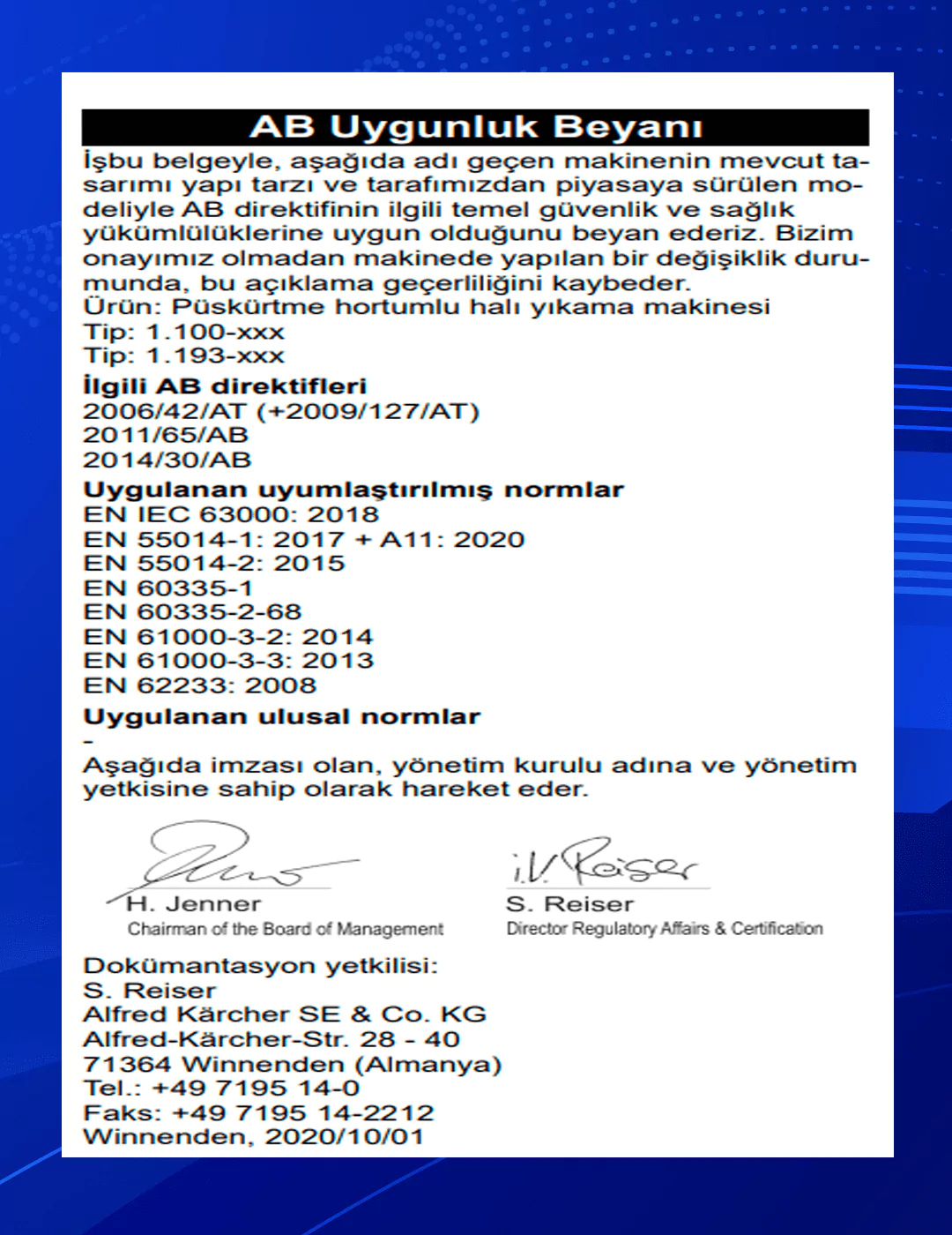 Karcher AB Uygunluk Beyanı