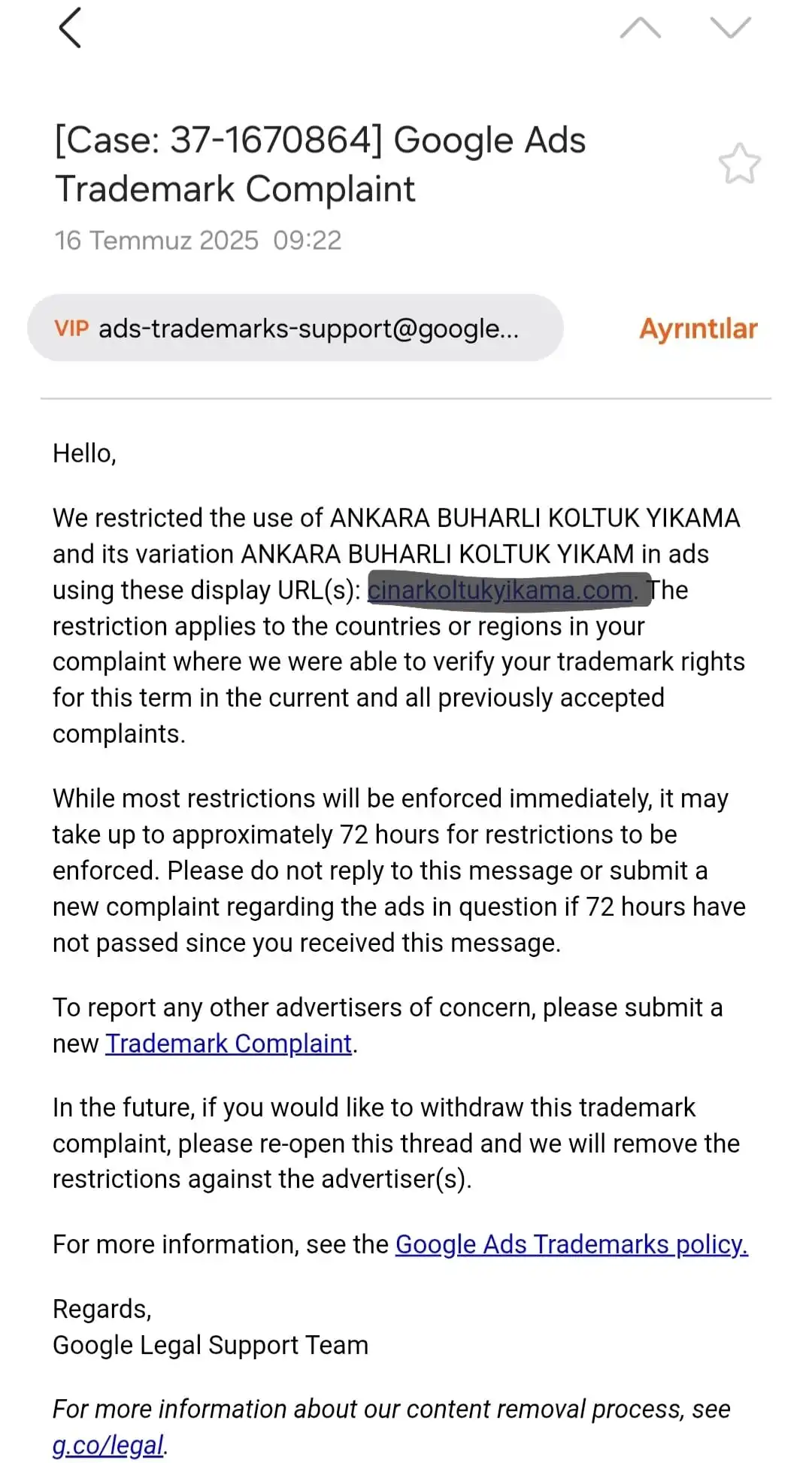 Google Ticari Marka Koruması 2
